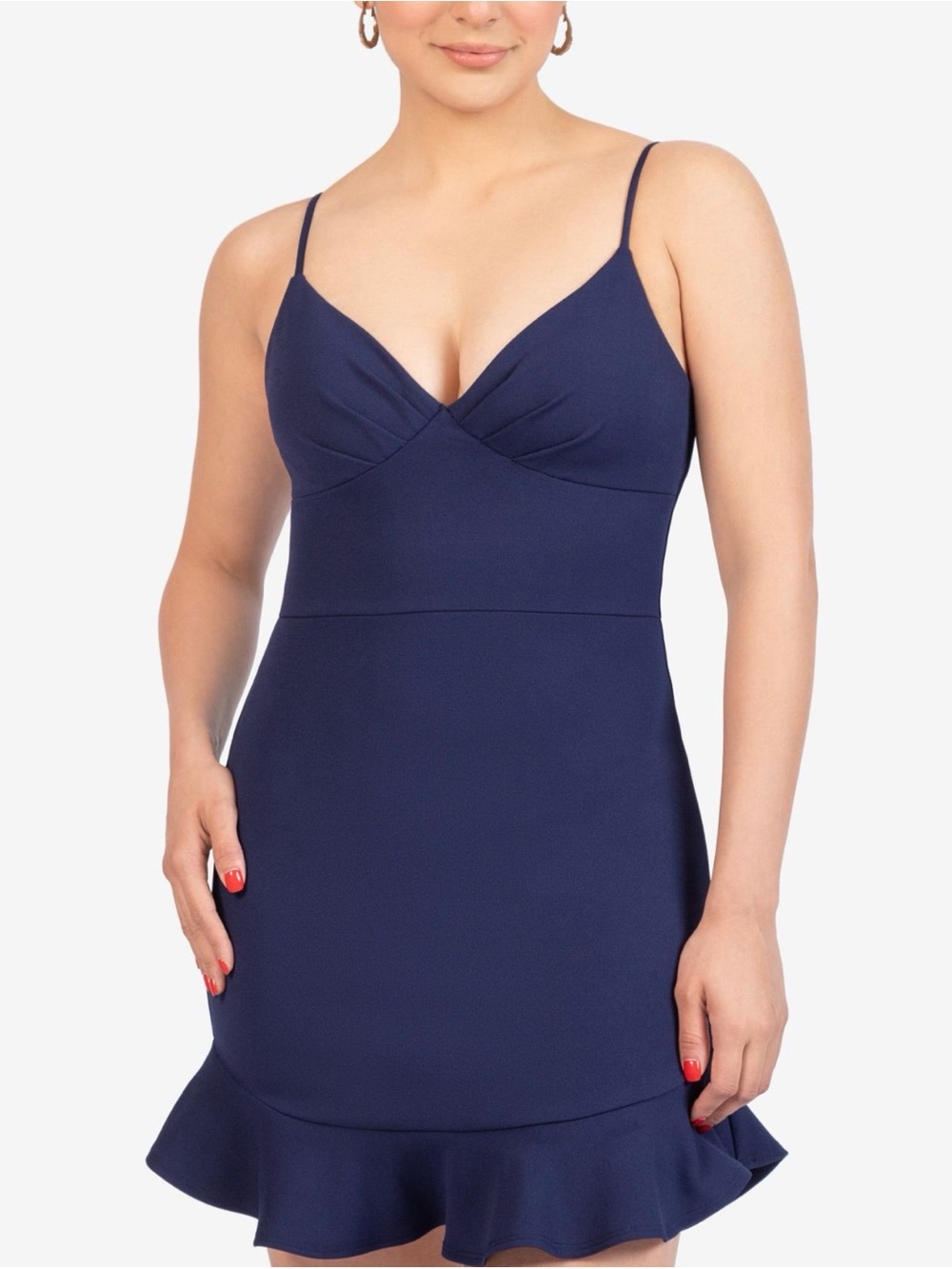 B Darlin Navy Spaghetti-Strap Ruffle-Hem Slip Dress 13 / 14